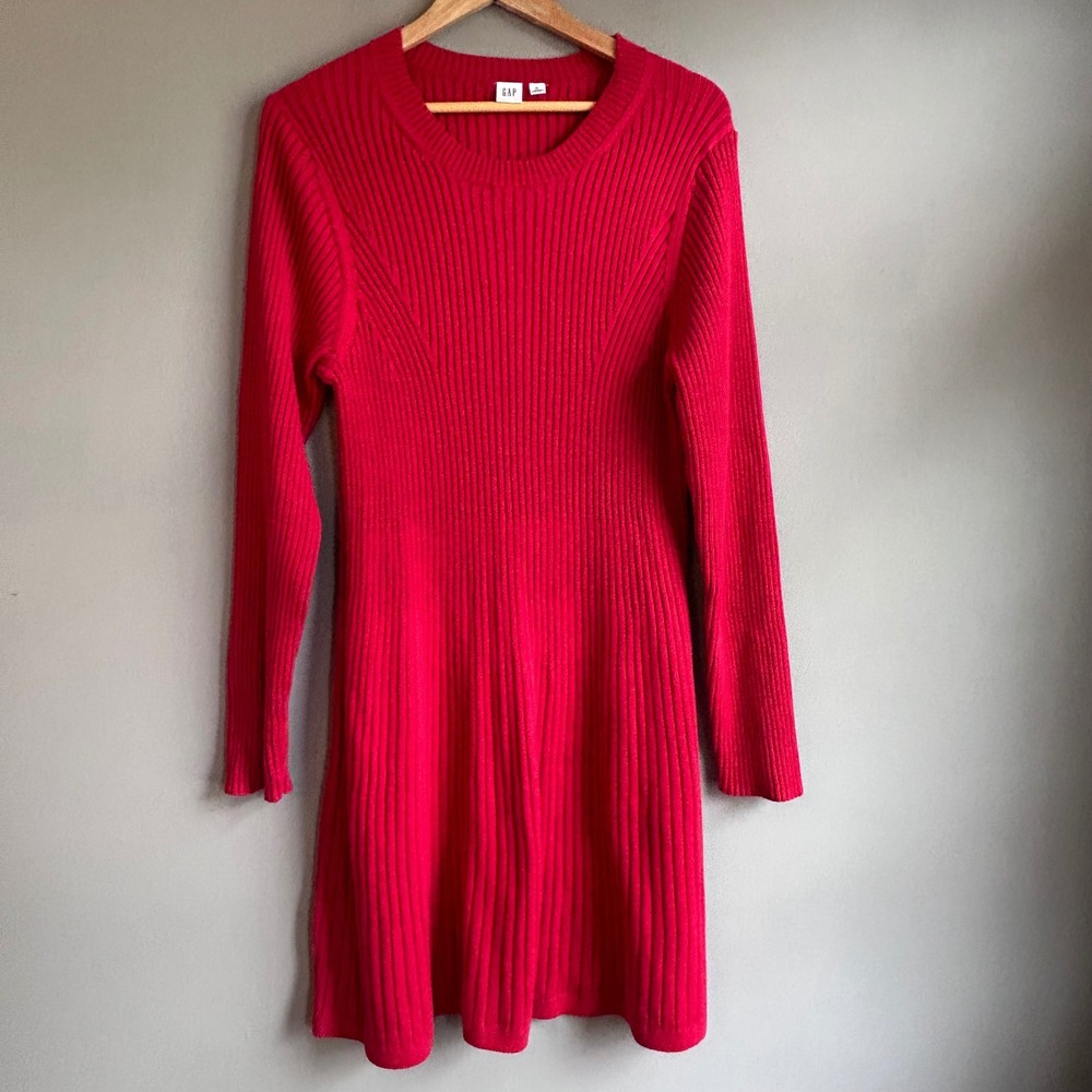 GAP Womens XL Red Ribbed Knit Long Sleeve Fit and Flare Sweater Dress